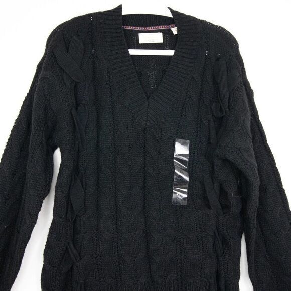 NWOT Weatherproof Vintage V-neck cabled‎ sweater, black, XL - Picture 3 of 10